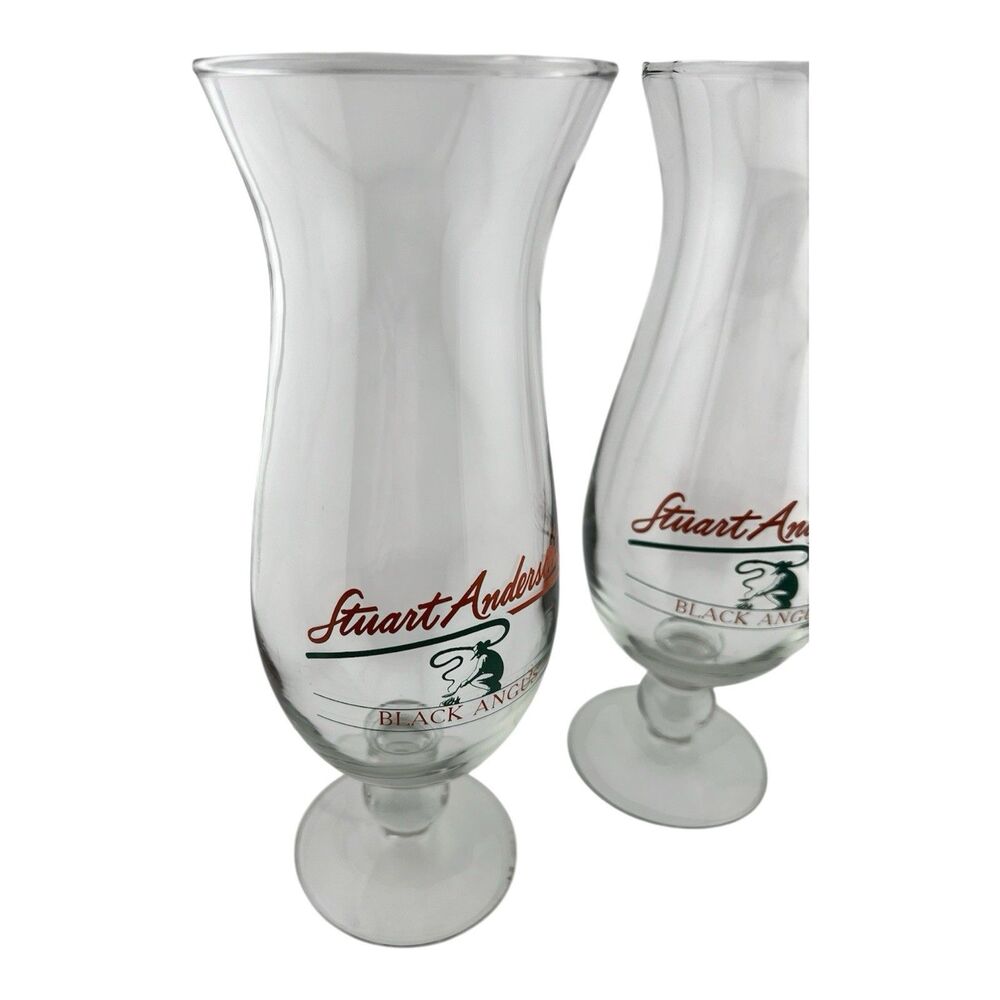 Set Of 2 Stuart Anderson's Black Angus Restaurant Hurricane Glass 9.25” Vintage